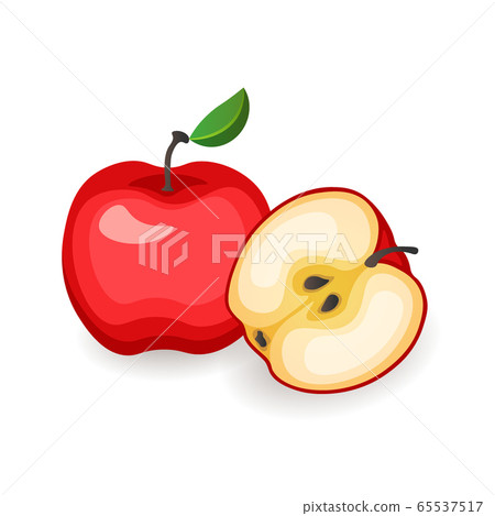 Red whole and cut apples on white background. Organic fruit, vector illustration in flat style 65537517