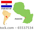 Republic of Paraguay. The Capital Is Asuncion. Flag Of Paraguay. Map of the continent of South America with country borders. Vector graphics. 65537534
