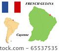 Dependent territory of French Guiana. The Capital Is Cayenne. Flag Of French Guiana. Map of the continent of South America with country borders. Vector graphics. 65537535