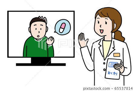 Patients talking to a pharmacist to get a drug prescribed by an online clinic 65537814