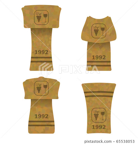 Set of Different Wine and Champagne Traditional Cork Isolated on White. Realistic Bottle Cup. Cork Stopper Set Set of Different Wine and Champagne Traditional Cork Isolated on White. Realistic Bottle Cup. Cork Stopper Set 65538053