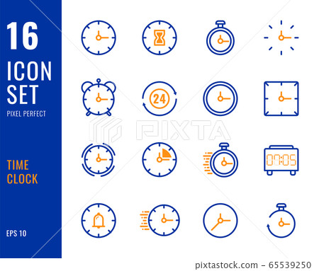 Set of 16 icons time clock thin line style. - Stock Illustration ...