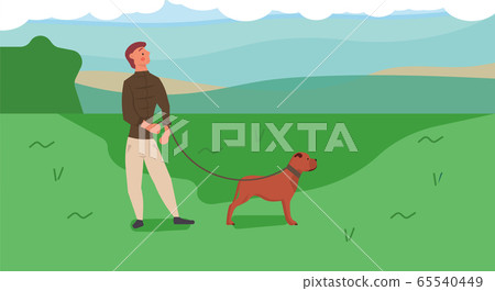 Man walking in park with dog vector illustration. - Stock Illustration ...