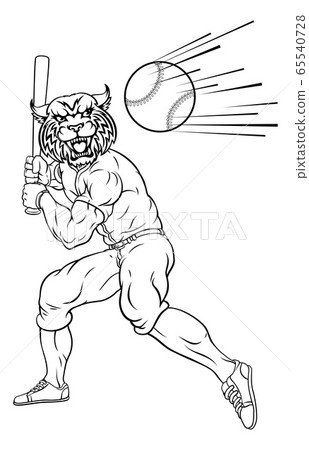 Wildcat Baseball Player Mascot Swinging Bat Wildcat Baseball Player Mascot Swinging Bat 65540728
