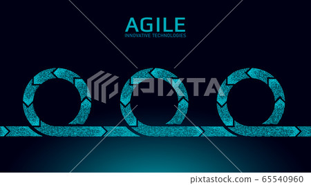 Agile development project lifecycle. Test system strategy concept. Circle arrow symbol low poly flexible planing. Vector illustration Agile development project lifecycle. Test system strategy concept. Circle arrow symbol low poly flexible planing. Vector illustration 65540960