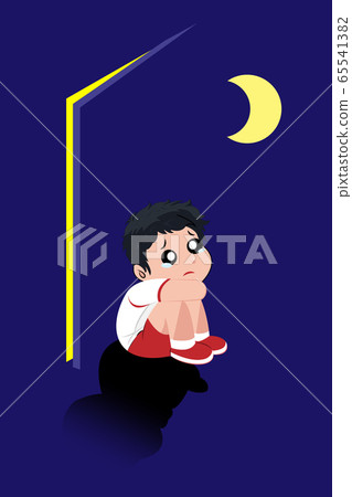 The boy hide behind the door with fear and loneliness. The boy hide behind the door with fear and loneliness. 65541382