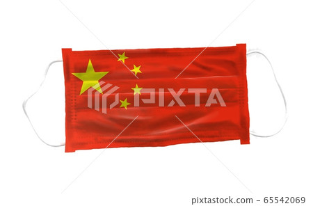 Medical mask with China flag pattern on white background, for corona or covid-19 virus ,safety breathing masks for virus inflection,health protection concept,cover mouth ,nose to prevent virus 65542069