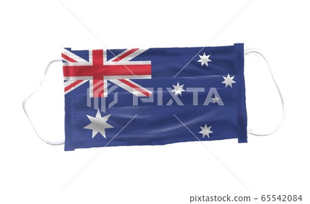 Medical mask with Australia  flag pattern on white background, for corona or covid-19 virus ,safety breathing masks for virus inflection,health protection concept,cover mouth ,nose to prevent virus 65542084