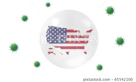 USA   map inside crystal ball  protect from corona virus,stay at  home,work for home, overcome virus outbreak,virus protection concept,on white background, isolate 65542100
