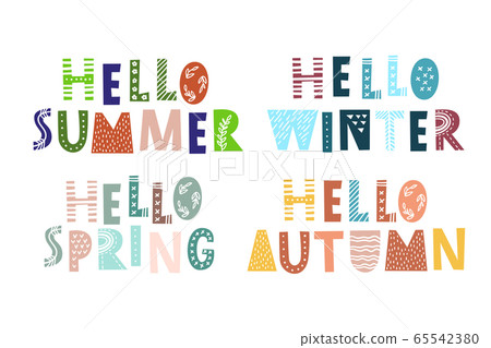 Hello summer spring autumn winter - hand drawn... - Stock Illustration ...