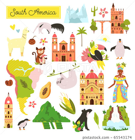 Set of South American animals and famous natural Set of South American animals and famous natural 65543174