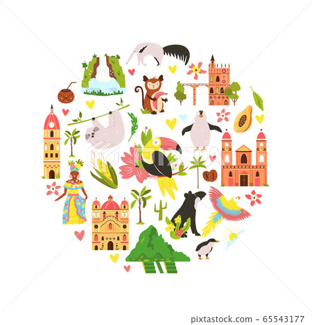 Decorative banner with symbols, animals of South 65543177