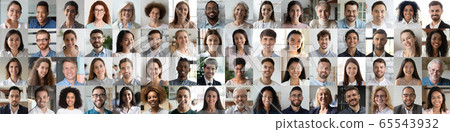 Multiethnic people group looking at camera collage mosaic horizontal banner 65543932