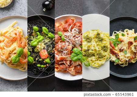 Collage of Italian pasta spaghetti  65543961