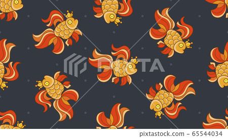 Seamless Pattern With Fish In Sea Background. Cute Seamless Pattern With Fish In Sea Background. Cute 65544034