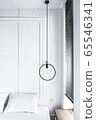 White bedroom interior with black accents and pure geometry in detail 65546341