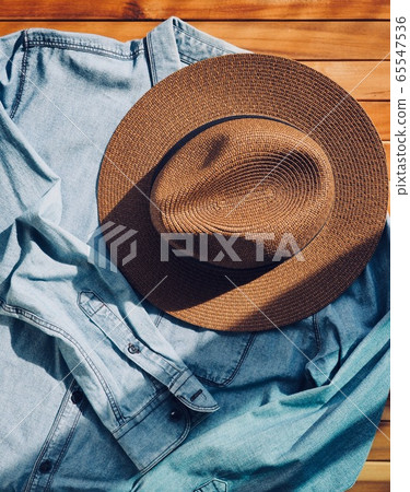 Fedora and blue shirt, spring and summer clothing, hats Fedora and blue shirt, spring and summer clothing, hats 65547536