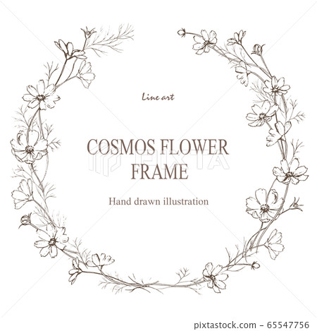 Cosmos wreath pen drawing line art 65547756