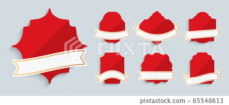 Red label white ribbon gold frame retro vector set 65548613