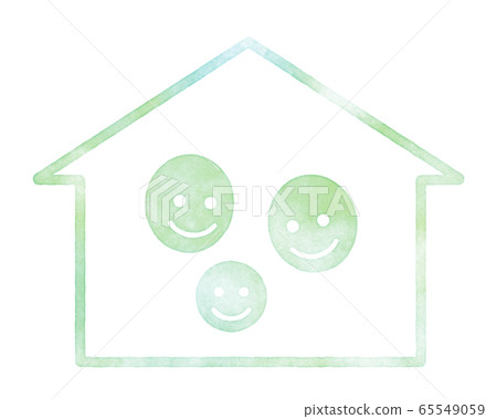A family smiling in the house watercolor 65549059