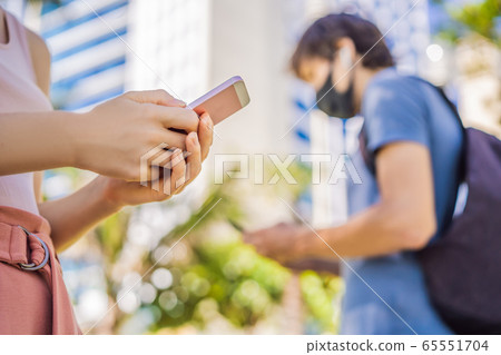 contact tracing app COVID-19 Pandemic Coronavirus Mobile Application - people Wearing Face Mask 65551704