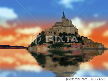 Illustration of Mont Saint Michel in the sunset Illustration of Mont Saint Michel in the sunset 65553725