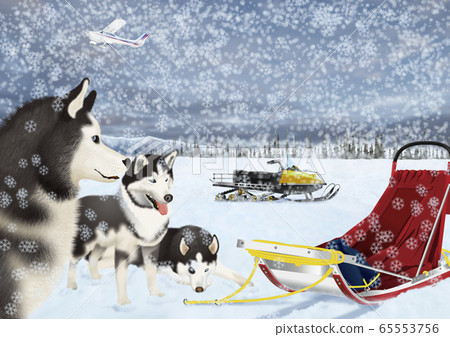 Illustration of a dog sled in the snow Illustration of a dog sled in the snow 65553756