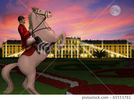 Austria Illuminated Schoenbrunn Palace and horseback riding illustration 65553781