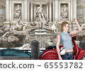 Illustration of a Woman Throwing a Coin in Trevi Fountain 65553782