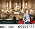 Illustration of a Woman Throwing a Coin in Trevi Fountain 65553783