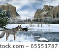 Winter Yosemite National Park landscape and fox illustration 65553787