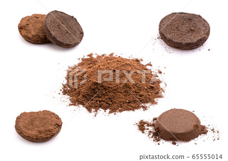 Ground coffee from coffee machine isolated on 65555014