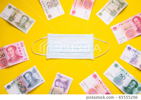 Chinese banknote (Yuan) and new white mask on 65555206