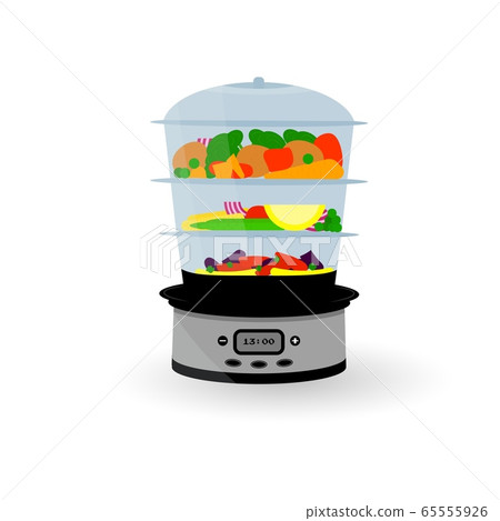 Steamer transparent with food icon. Isolated, Steamer transparent with food icon. Isolated, 65555926