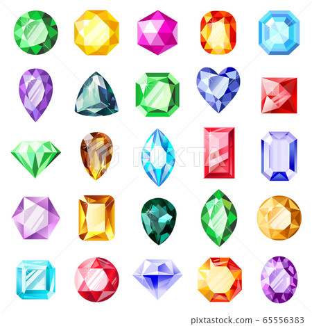 Jewel gemstones. Jewelry crystal gems, diamond jewel precious gemstone, luxury brilliant gems. Crystal jewels vector illustration icons set Jewel gemstones. Jewelry crystal gems, diamond jewel precious gemstone, luxury brilliant gems. Crystal jewels vector illustration icons set 65556383