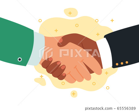 Handshake communication. Shaking hands partnership, business success agreement, teamwork, greeting or deal shake hands flat vector illustration Handshake communication. Shaking hands partnership, business success agreement, teamwork, greeting or deal shake hands flat vector illustration 65556389
