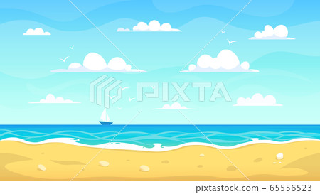 Download Cartoon Beach Landscape Summer Ocean Sandy Stock Illustration 65556523 Pixta