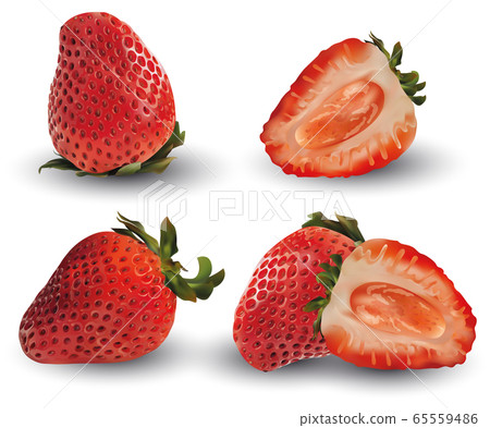 Set Of Strawberries With Leaves On White Stock Illustration