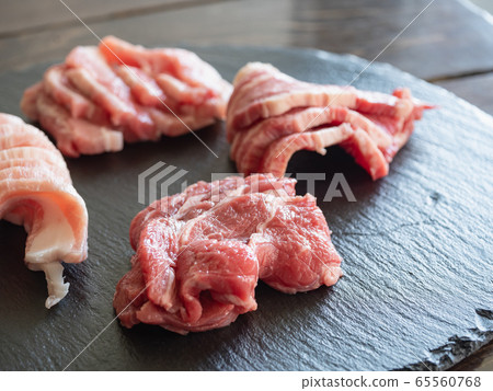 Yakiniku meat. American beef shoulder loin. Yakiniku meat. American beef shoulder loin. 65560768