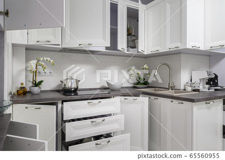 Simple and luxury modern white kitchen interior 65560955