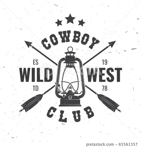 Wild west badge with indian arrow and lantern. Vector. Concept for shirt, logo, print, stamp, tee. Vintage typography design with arrow and lantern silhouette. Wild west badge with indian arrow and lantern. Vector. Concept for shirt, logo, print, stamp, tee. Vintage typography design with arrow and lantern silhouette. 65561357