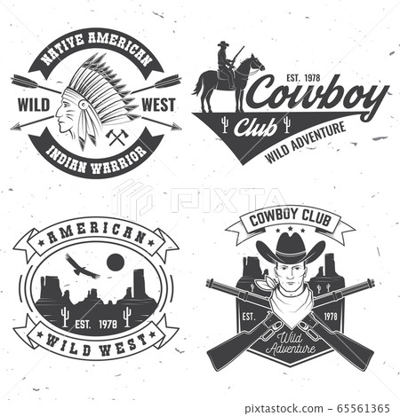 Cowboy club badge. Ranch rodeo. Vector. Concept for shirt, logo, print, stamp, tee with cowboy and shotgun. Vintage typography design with wild west and western rifle silhouette. 65561365