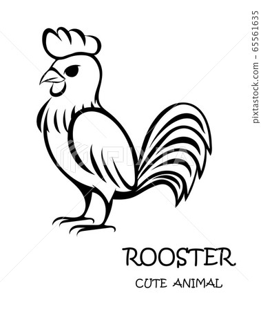 Black Vector illustration cartoon on a white background of a cute rooster. Black Vector illustration cartoon on a white background of a cute rooster. 65561635