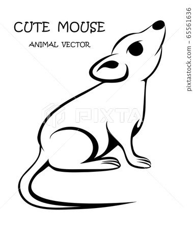 Black Vector illustration cartoon on a white background of a cute mouse.  65561636
