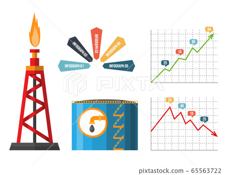 Oil rig. Petroleum elements. Process of oil production and petroleum refining. Fuel. Flat vector element for banner or infographic poster 65563722