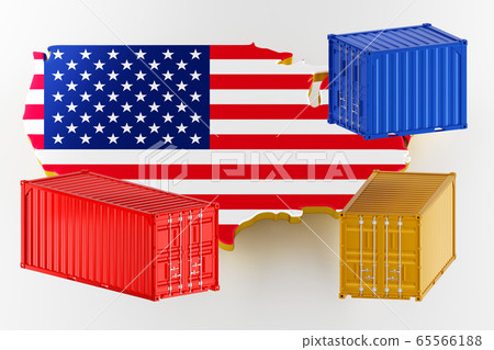 Map of USA land border with flag. Freight shipping in containers. 3d rendering Map of USA land border with flag. Freight shipping in containers. 3d rendering 65566188
