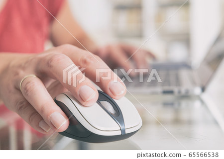 Woman working on his laptop at home office Woman working on his laptop at home office 65566538