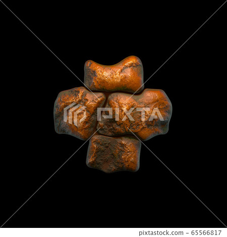 Rocky symbol plus. Font of stone on black background. 3d 65566817