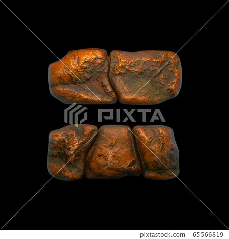 Rocky symbol equals. Font of stone on black background. 3d 65566819