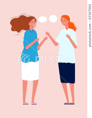 Women talking. Girlfriends meeting, cute flat girls characters. Happy female standing and smiling vector illustration 65567002